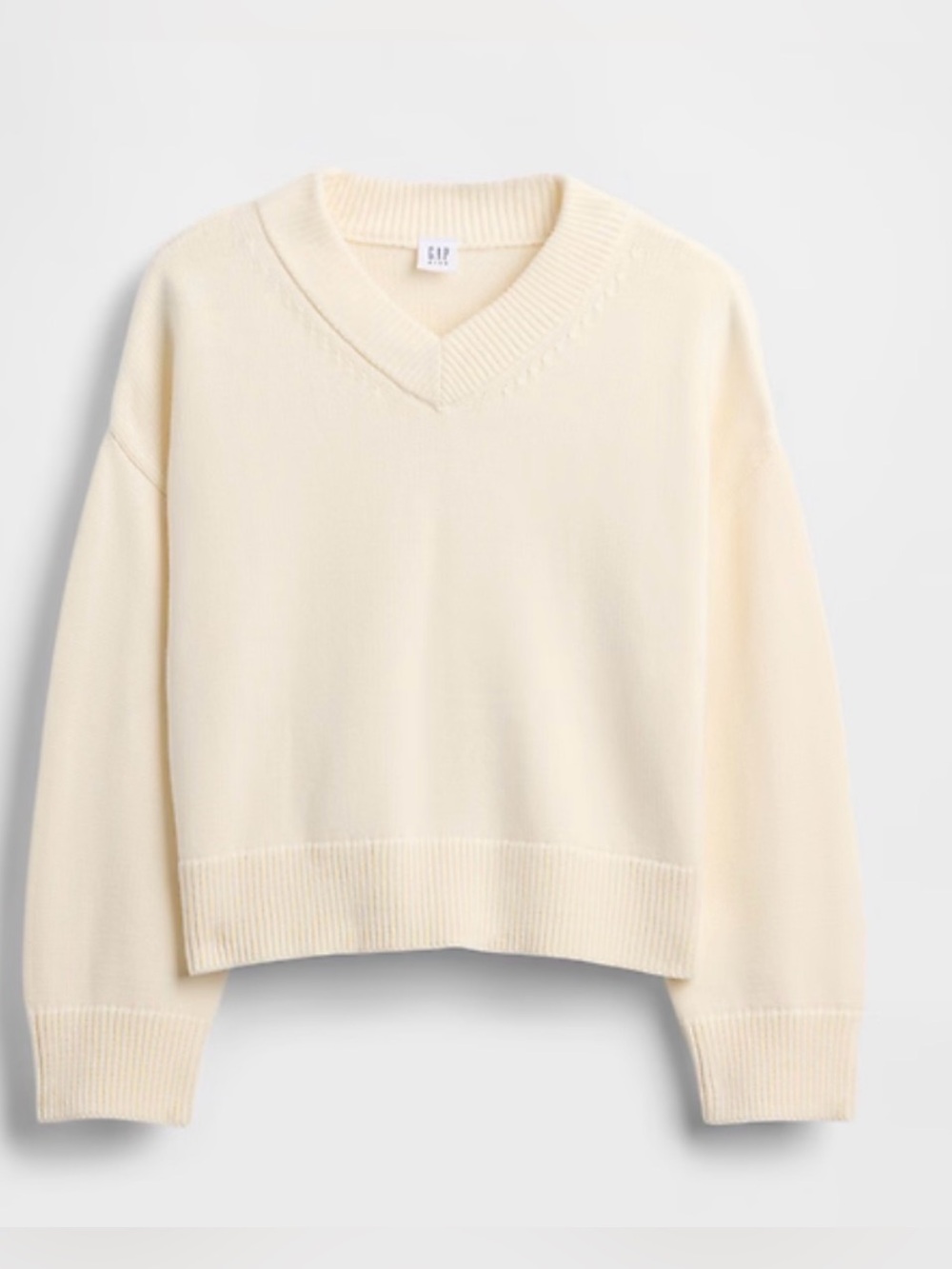 GAP Kids Boxy Cream V-Neck Pullover Unisex Sweater Size M/8